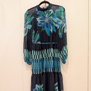 Maison Tara Floral Blue and Green Women's Dress